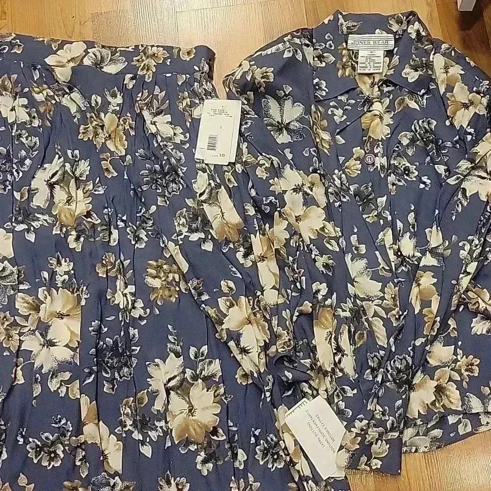 Jones New York Jones Wear Button Down Short + Maxi Skirt 2-PC Set Floral 8 NWT